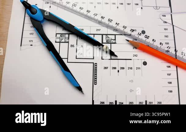 Blueprint home planning architecture interior project compass ruler ...