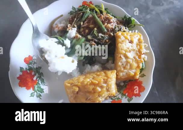 Nasi Pecel, traditional Javanese rice with vegetable vegetables and ...
