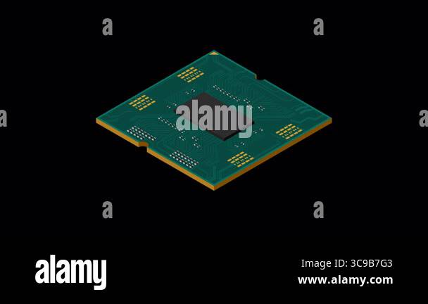 Isometric processor animation. Central processing unit or CPU. Computer ...