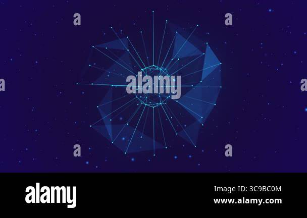 Animated sphere consisting of dots and lines. Digital global flow ...