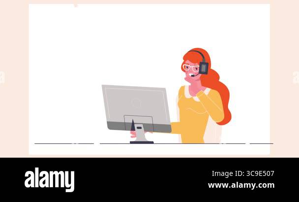 Call center. Moving banner with happy female hotline or customer ...