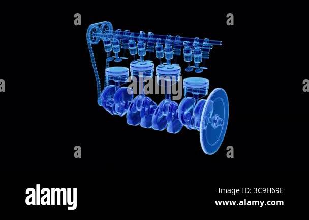 Animation car engine from the inside. X-Ray style. Pistons, crankshaft ...