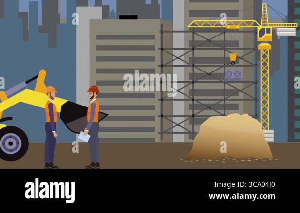 Construction site area, working on the edge of town with engineers and ...