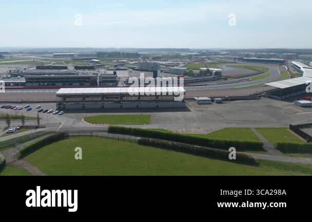 aerial drone view of the world-renowned Silverstone Race Track, the ...