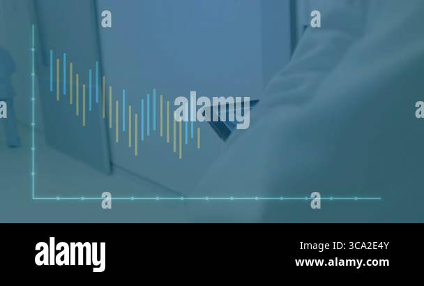 Female doctor holding tablet in hospital corridor, displaying animated ...