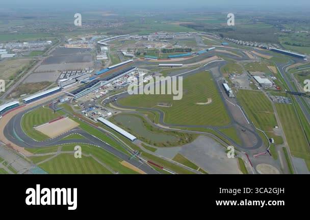 aerial drone view of the world-renowned Silverstone Race Track, the ...