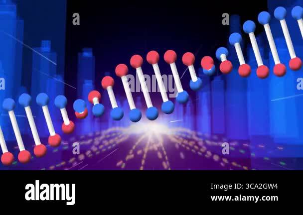 Molecular ladder floating above glowing data grid, forming sleek 3D ...
