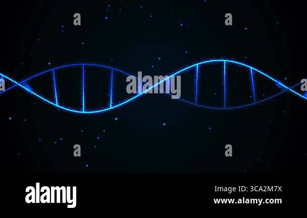 Sweeping blue ribbons converging from sides forming DNA helix waving ...