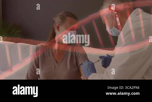 Immunoization Animation healthcare provider administering vaccine injection on sofa, showing ...