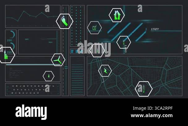 3D energy dashboard being animated in widescreen layout, showing data ...