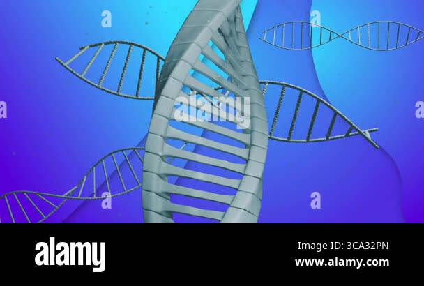 DNA double helix structures twisting and floating in 3D render, with ...