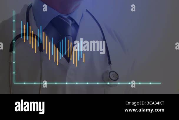 Male doctor analyzing health data in clinic, showing animated colorful ...
