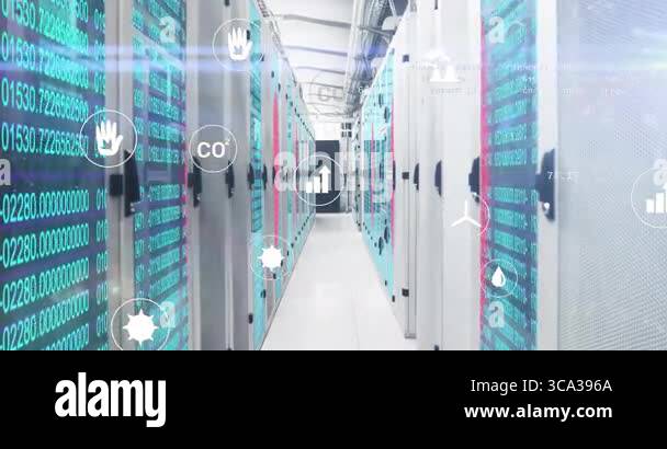 Modern data center aisle showing server racks flanking corridor ...