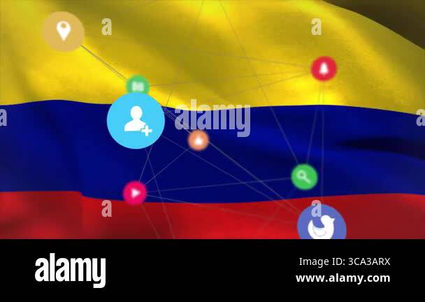 Colombian flag network being visualized with floating camera, heart and ...