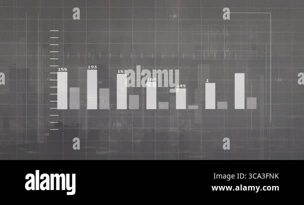 Digital data interface showing translucent bar charts, line graphs ...