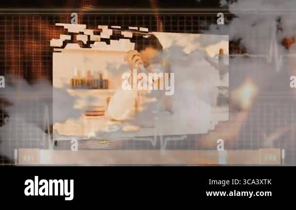 Female scientist pipetting microplate in laboratory, with world map ...