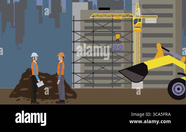 Construction site area, working on the edge of town with engineers and ...