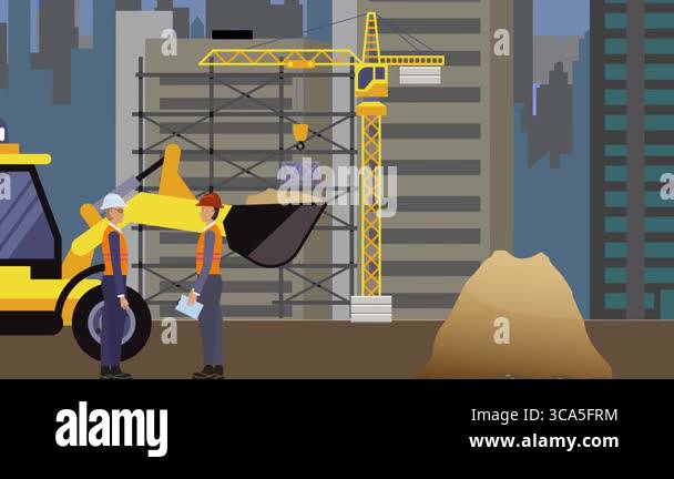 Construction site area, working on the edge of town with engineers and ...