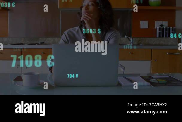 woman sketching marketing plan at kitchen table, using animated ...