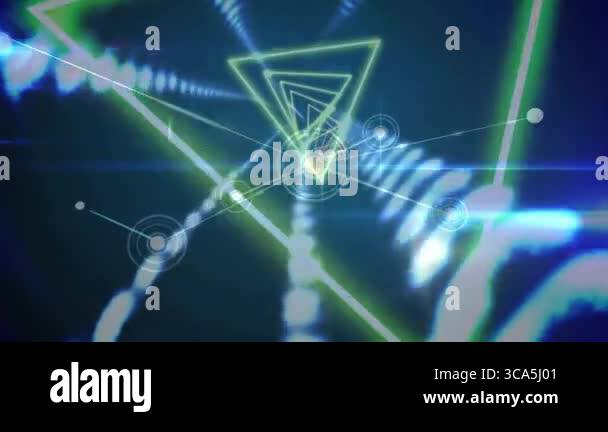 Nested wireframe triangles forming vanishing tunnel showing glowing ...