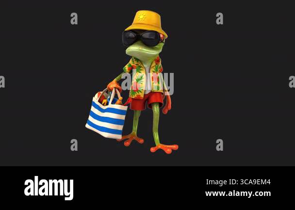 Fun frog cartoon character holding beach bag - 3D animation Stock Video ...