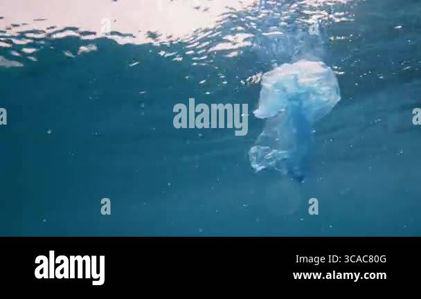 Plastic Bag Floating In The Ocean - Pollution Problem Stock Video ...