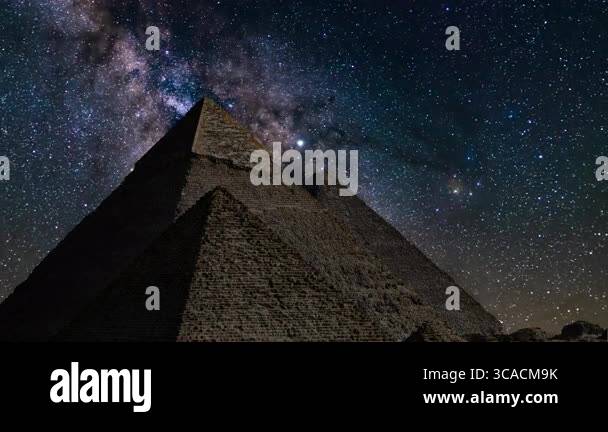 Egypt Milky Way Galaxy Over 3 Pyramids of Giza in the Night Sky Stock ...