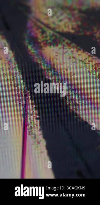 Vertical video. Breakdown screen. Deformed signal. Several black wavy ...