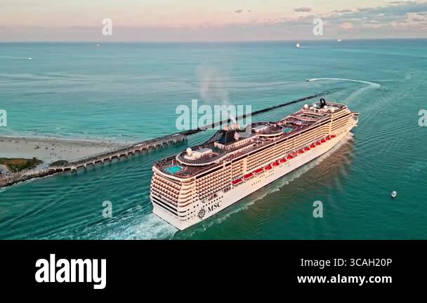 January 3 2025 Miami Beach Florida Aerial View Cruise Ship Msc