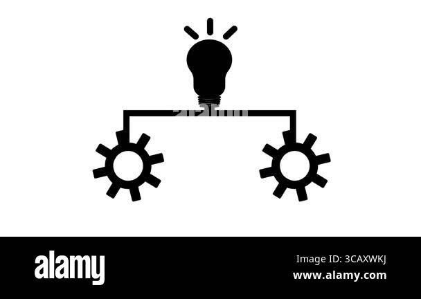 Innovation animation with two settings icons and light bulb. Two gear ...