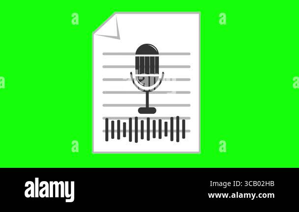 video animation icon microphone, computer document and sound waves, in ...