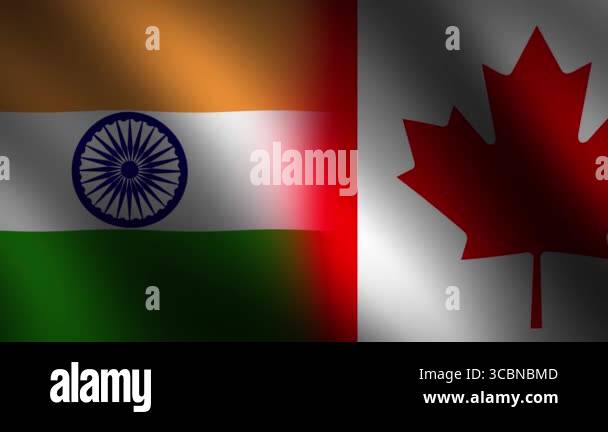 India vs Canada flag waving together 4k animation representing ties ...