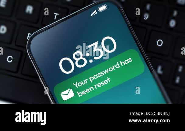 Password Reset message or mail notification on the smartphone screen ...