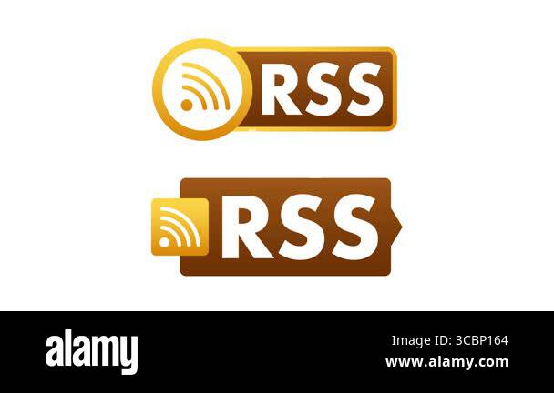 Animated RSS feed icons with golden wifi symbol, ideal for website and ...