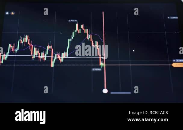 Modern glowing bar graph rising on electronic display in detail view ...