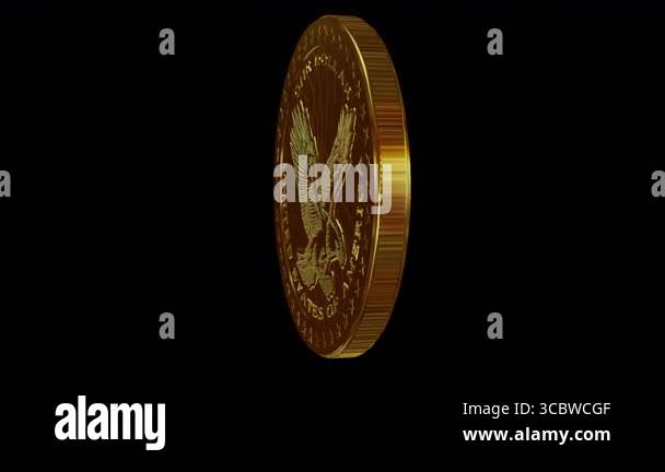 Gold Dollar Coin in Full Rotation, Alpha Channel, Looped, Finance ...