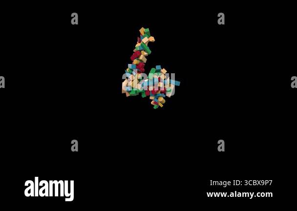 Animated Dynamic Colorful Wooden Building Block Typeface the number 4