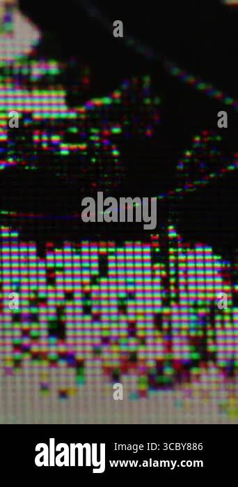 Vertical video. Damaged matrix. Monitor overlay. Display failure black ...