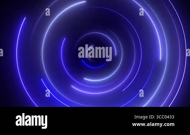 Neon rings blue abstract background, circles rotation animation with ...