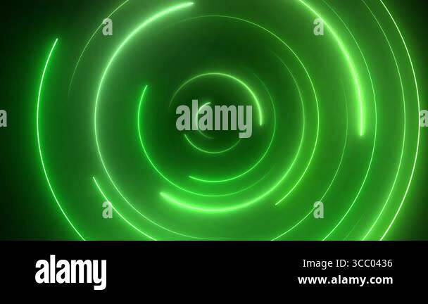 Neon rings green abstract background, circles rotation animation with ...