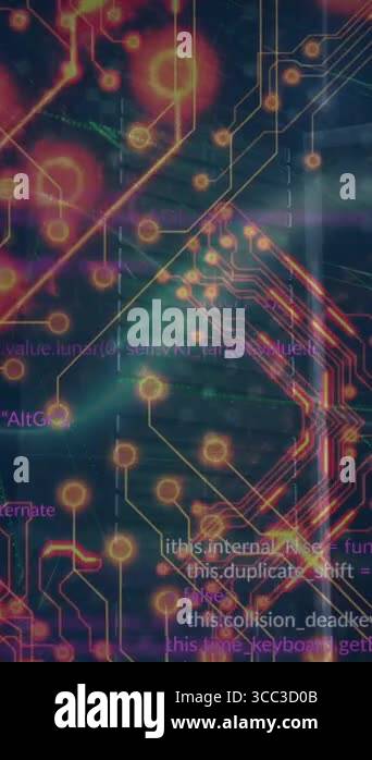 Animation of circuit board texture and loop sign over programming ...