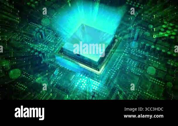 Computer processor blended with matrix style binary code - digital data ...