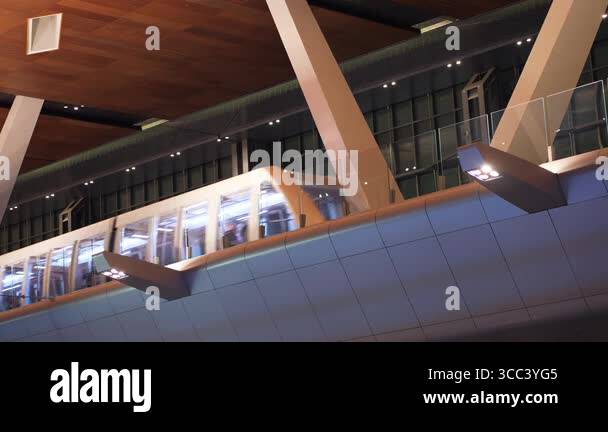 inter terminal shuttle train in international Doha airport, modern ...