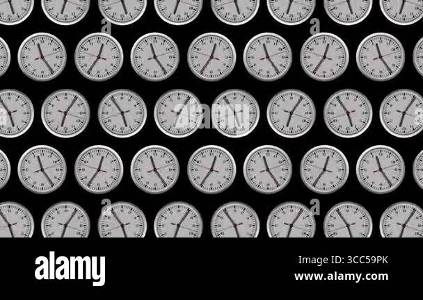 A multitude of clocks showing different times in different time zones ...
