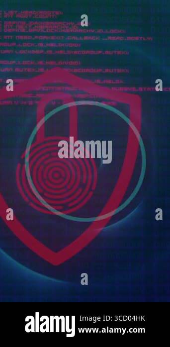 Animation of circles over padlock in shied against computer language on ...