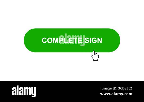 Green COMPLETE SIGN Button Animation on White Background Click and ...