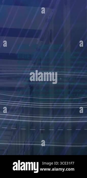 Animation of topography and light trails falling against empty computer ...