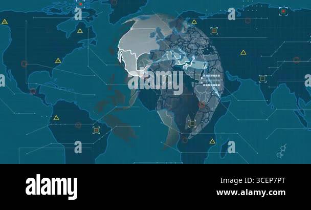 Connectivity Radiating Map 3D globe appearing starting rotating outlines emerging network ...
