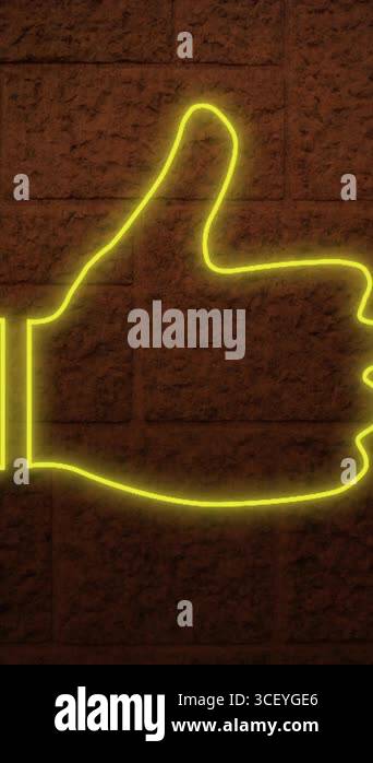 Animation of a yellow thumbs up neon sign on brick wall 4k Stock Video ...