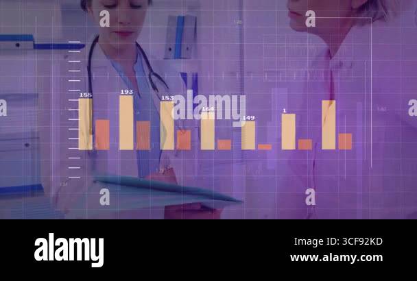 Doctor flipping patient file pages triggers animated bar charts, line ...